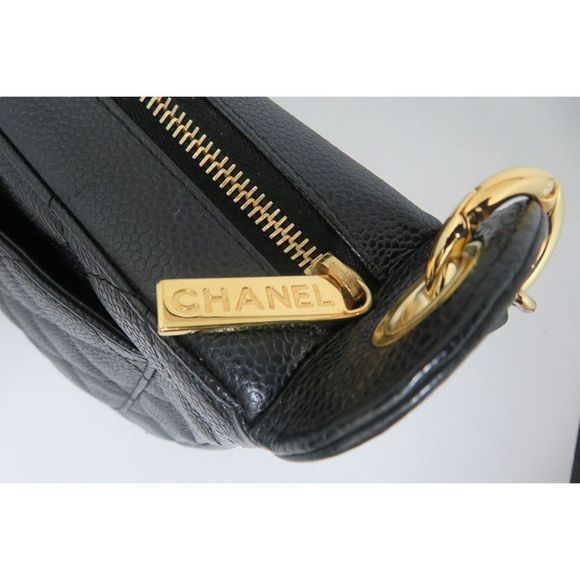 Chanel Caviar Gold Chain Rank A Tote Bag Coco Mark Black - Picture 8 of 10